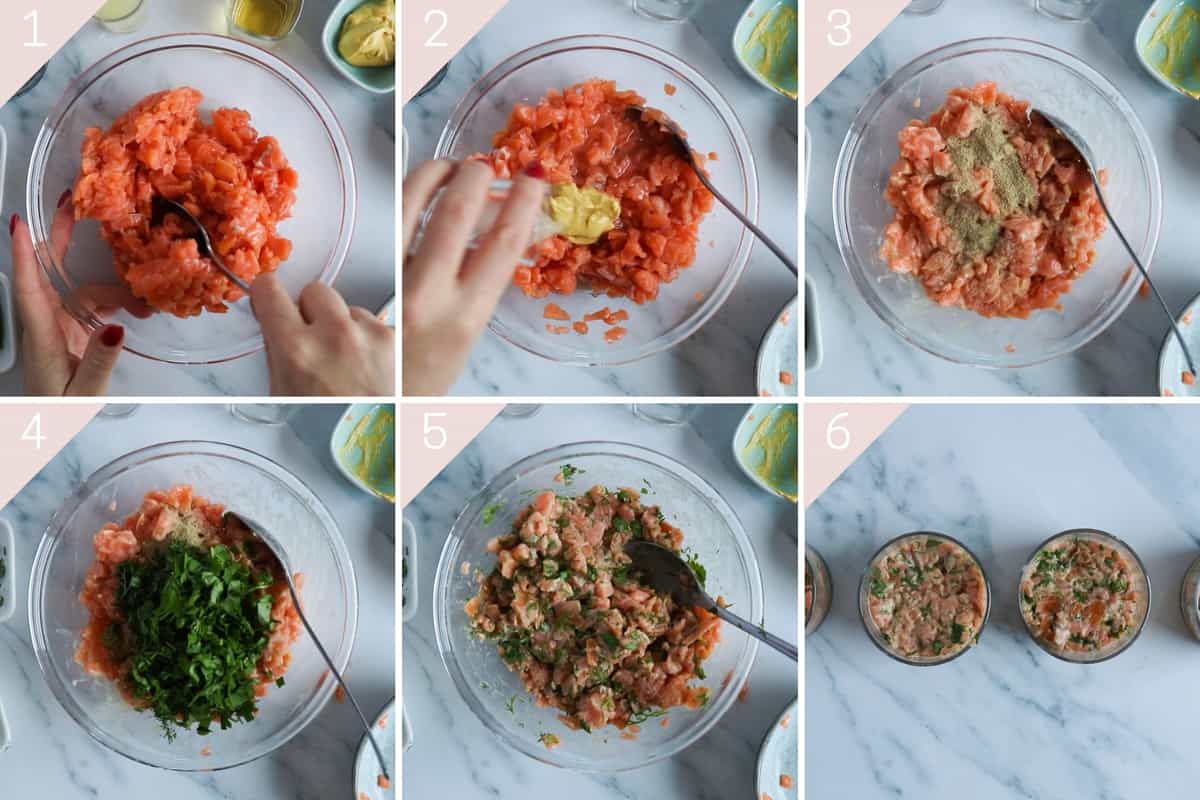 collage showing how to make salmon tartare