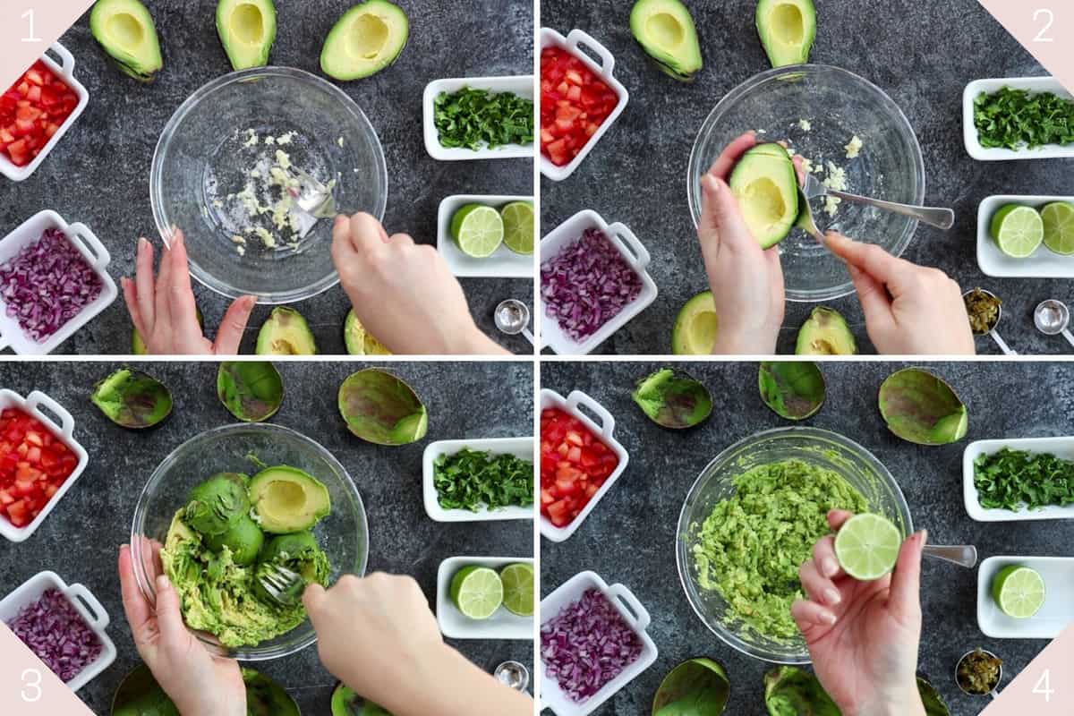 collage showing how to make guacamole