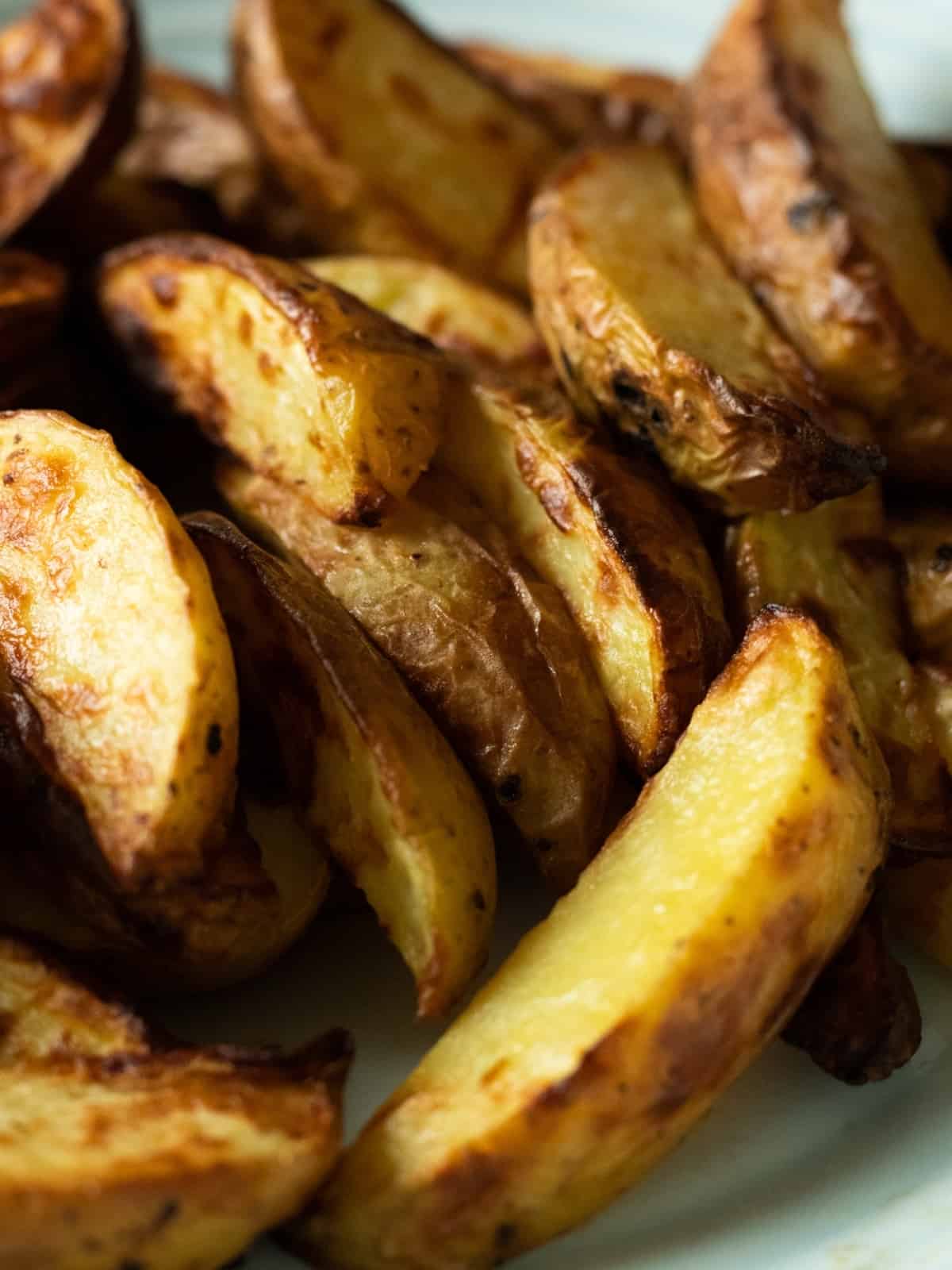 close up of air fried potato wedges
