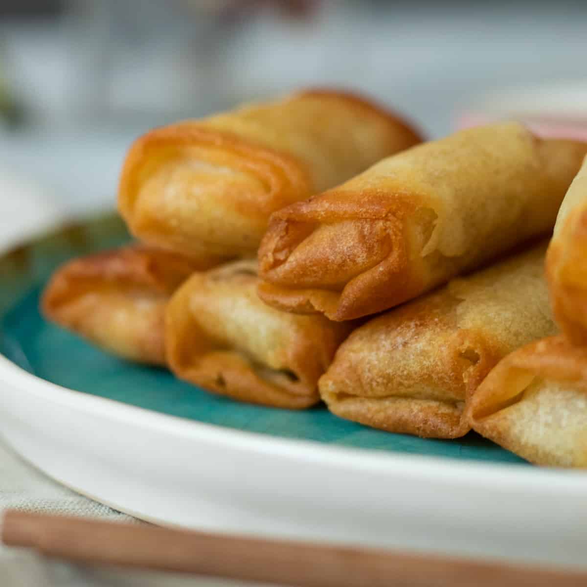 close-up of air fryer spring rolls