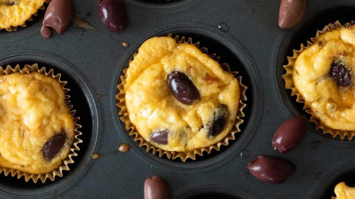 top down view of greek breakfast egg muffins