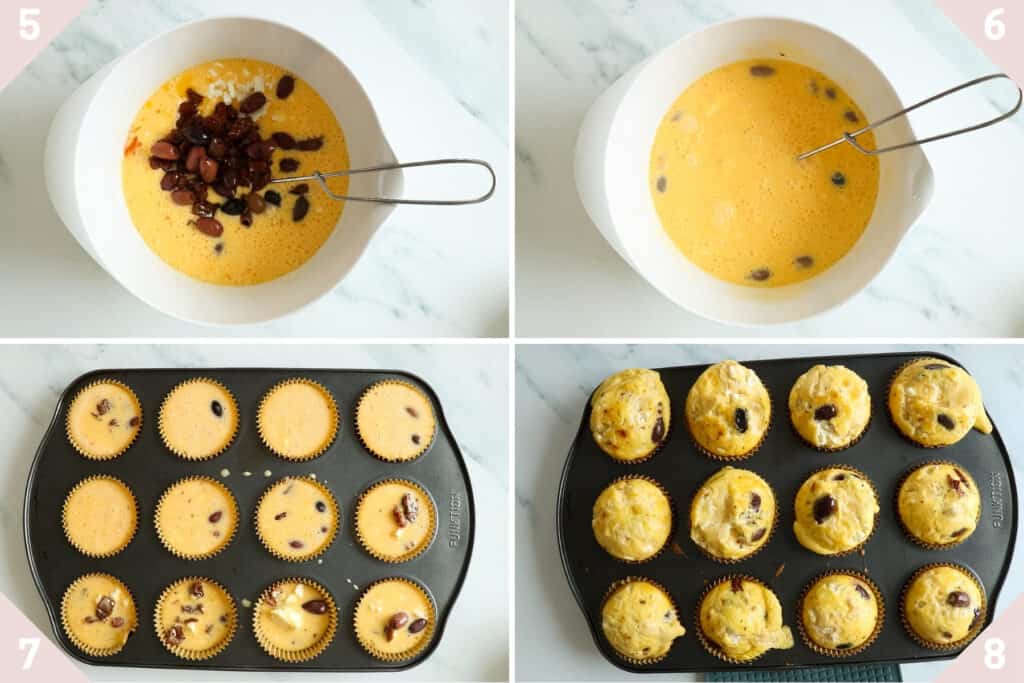 collage showing how to make Greek breakfast egg muffins