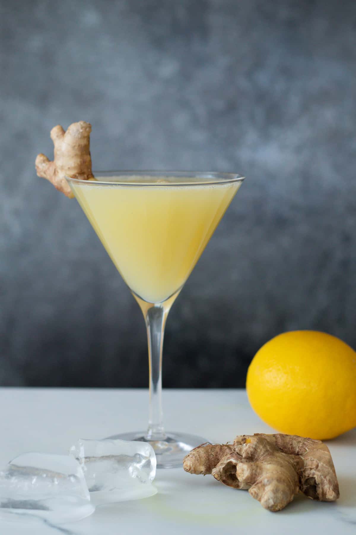 lemon ginger mocktail in a martini glass