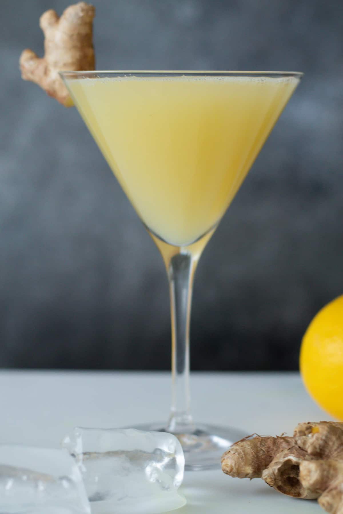 lemon ginger mocktail in a martini glass