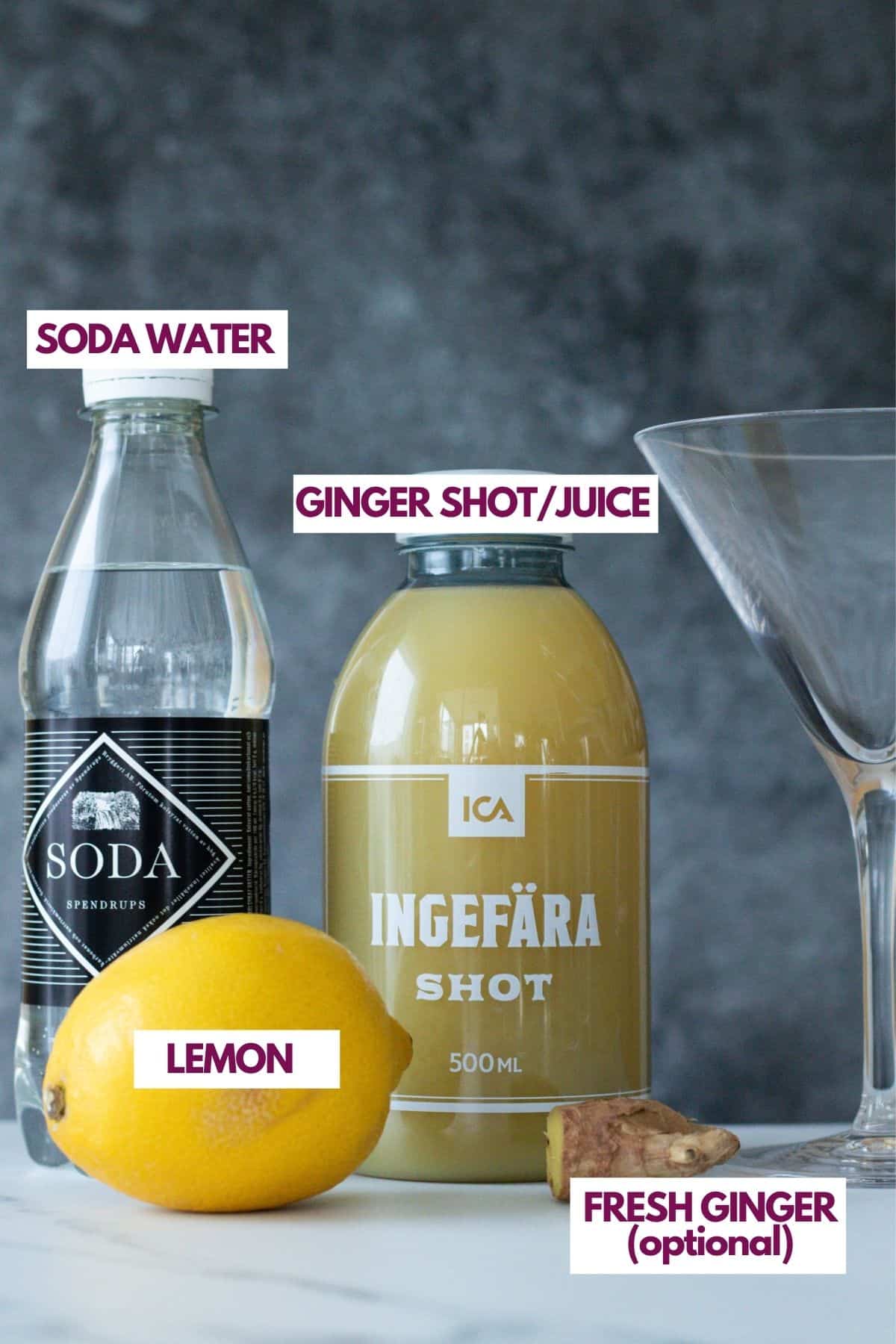 ingredient for lemon ginger mocktails