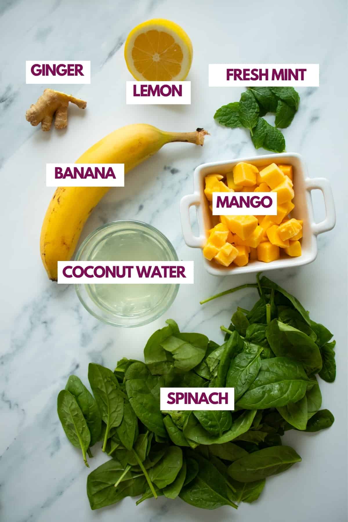 mango spinach smoothie ingredients.