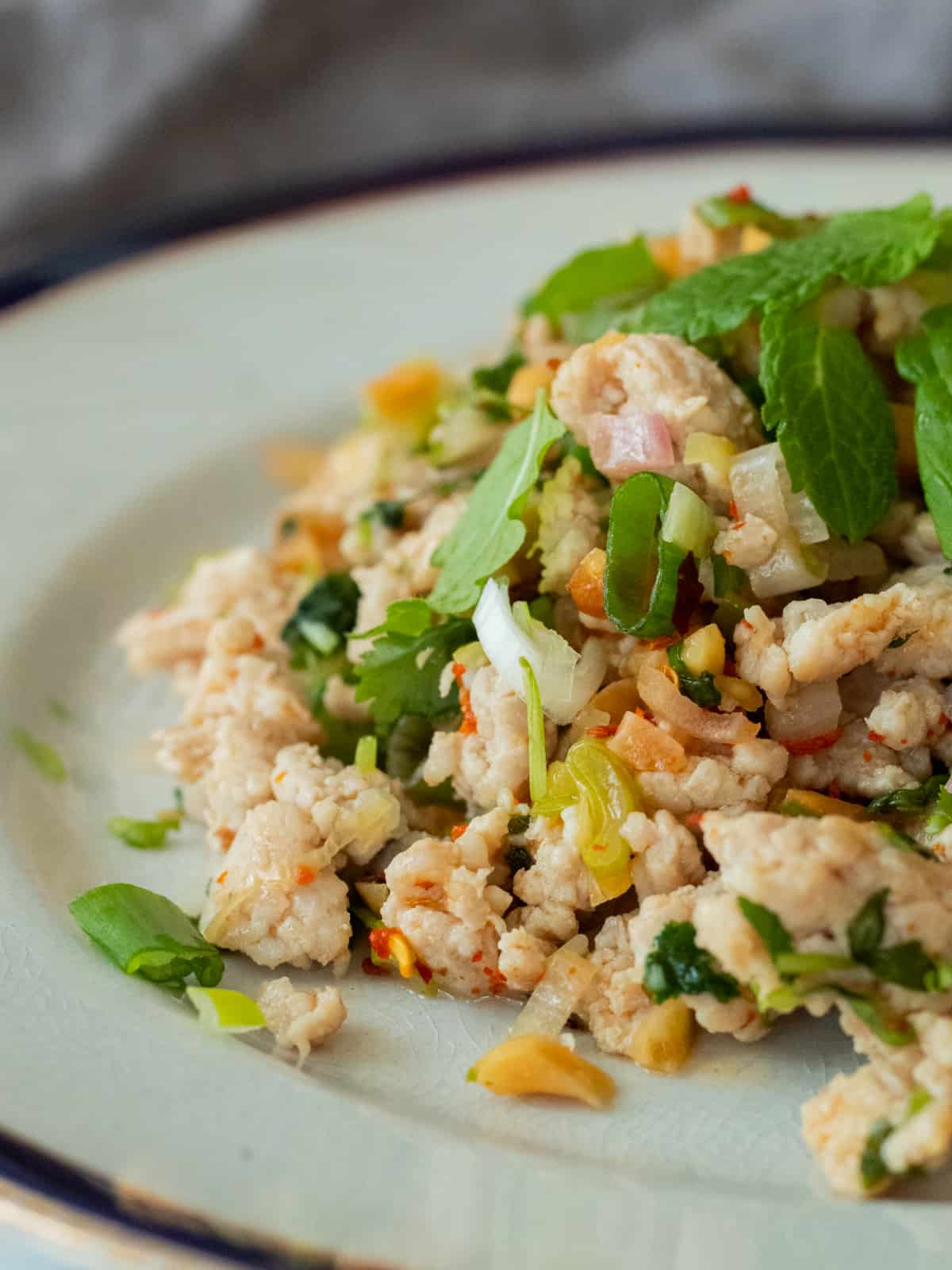 larb gai on a plate