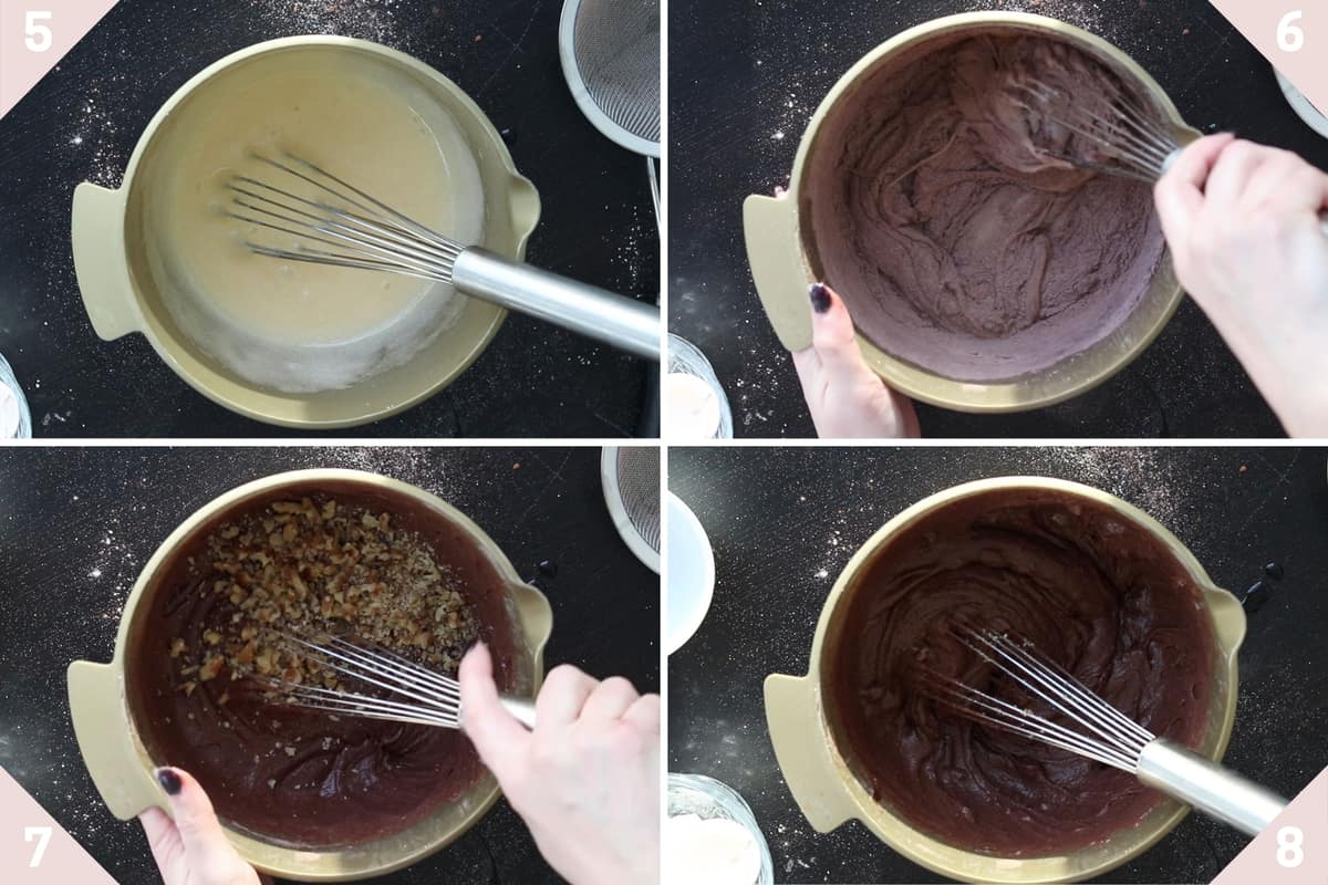 collage showing how to make walnut brownies.