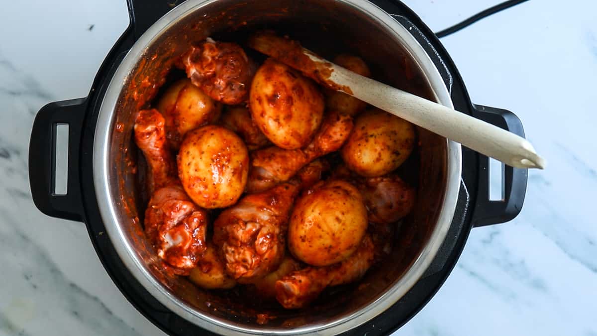 Instant Pot Chicken and Potatoes in Tomato Sauce - always use butter