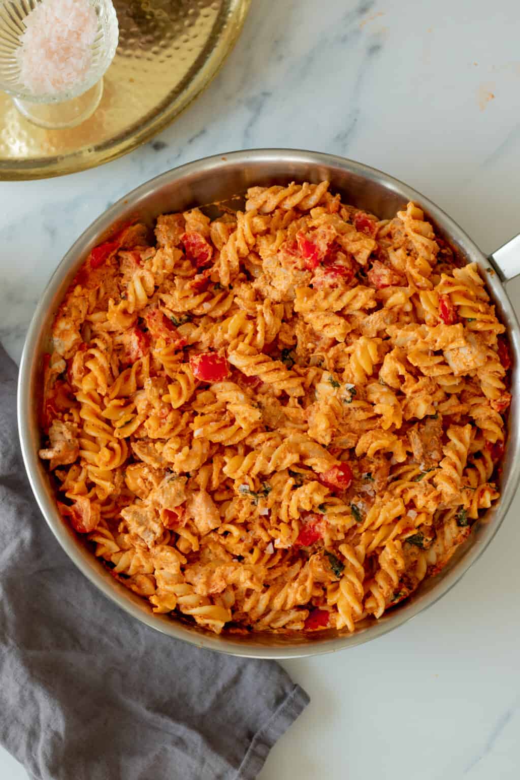 Creamy Chicken Pasta with Feta Cheese & Basil