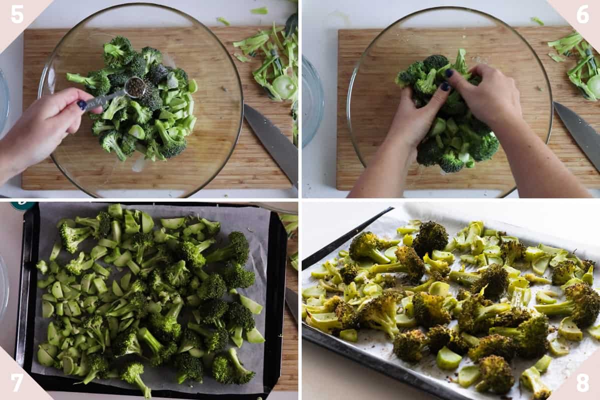 collage showing broccoli before and after baking