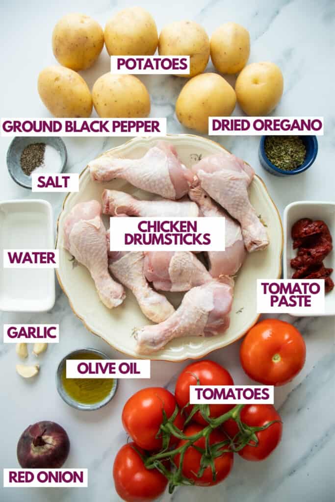 ingredients for instant pot chicken and potatoes with tomato sauce