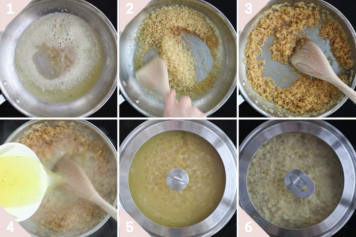 collage showing how to make creamy rice
