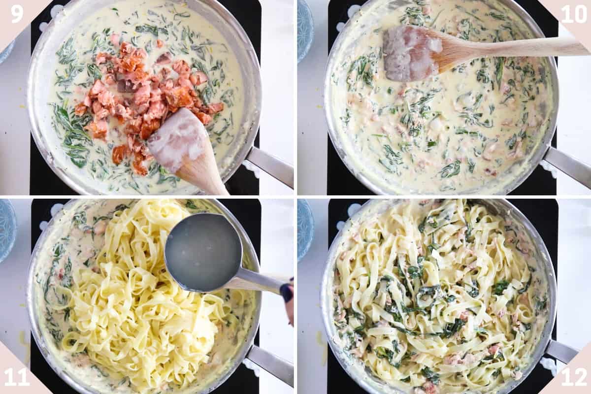 how to make salmon spinach pasta.