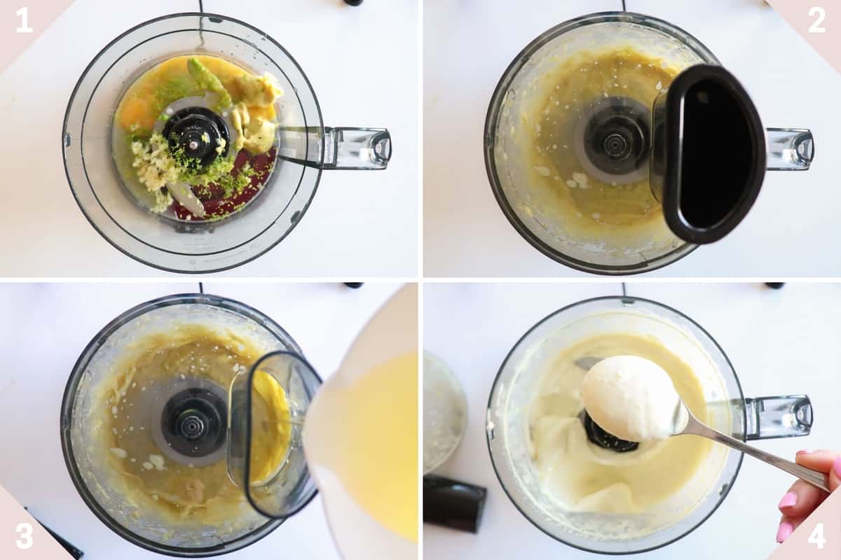 collage showing how to make lime aioli in four steps