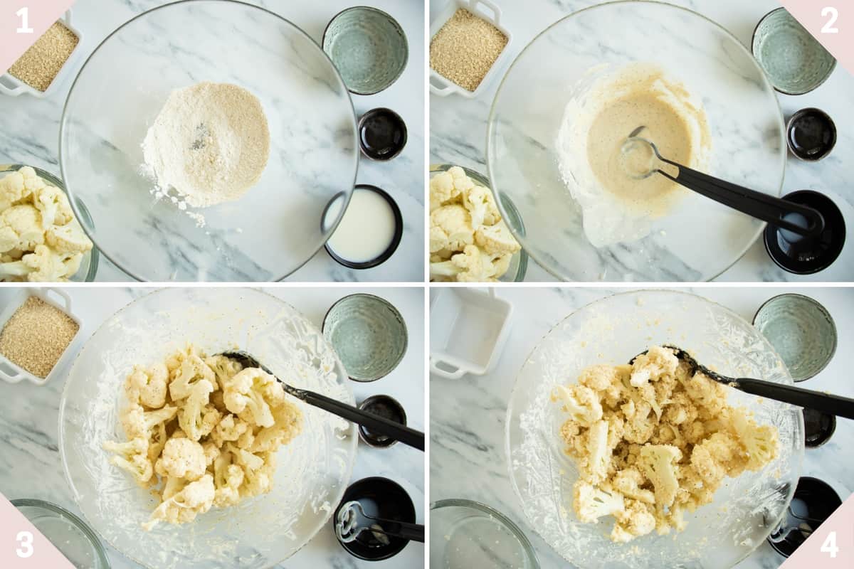 collage showing how to make buffalo cauliflower tacos.