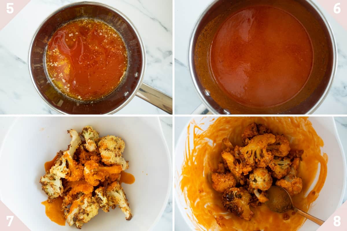 collage showing how to make buffalo cauliflower tacos.
