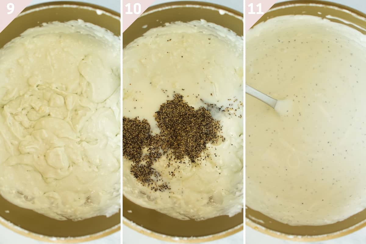 collage showing how to make blue cheese sauce.