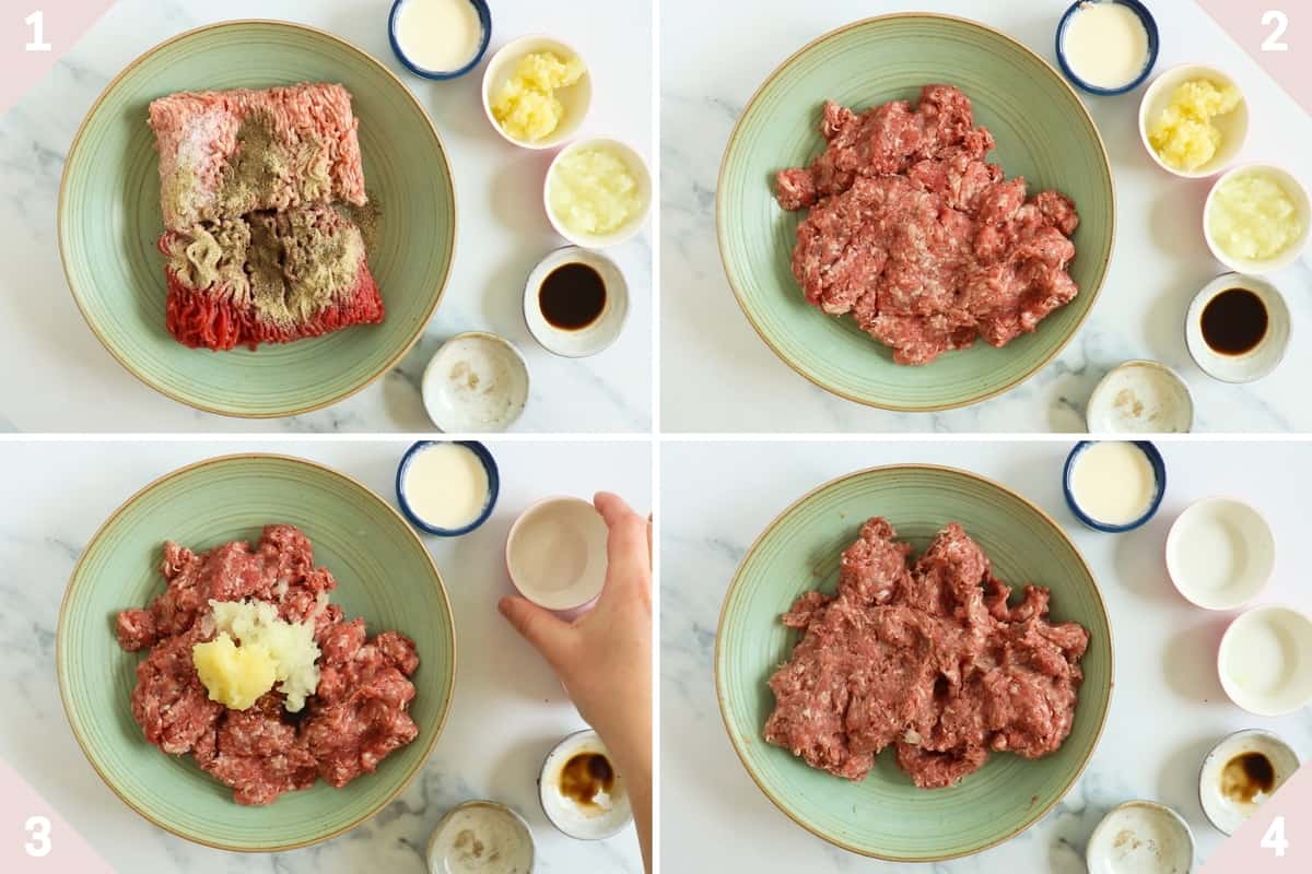 collage showing how to make meatballs without breadcrumbs and eggs.