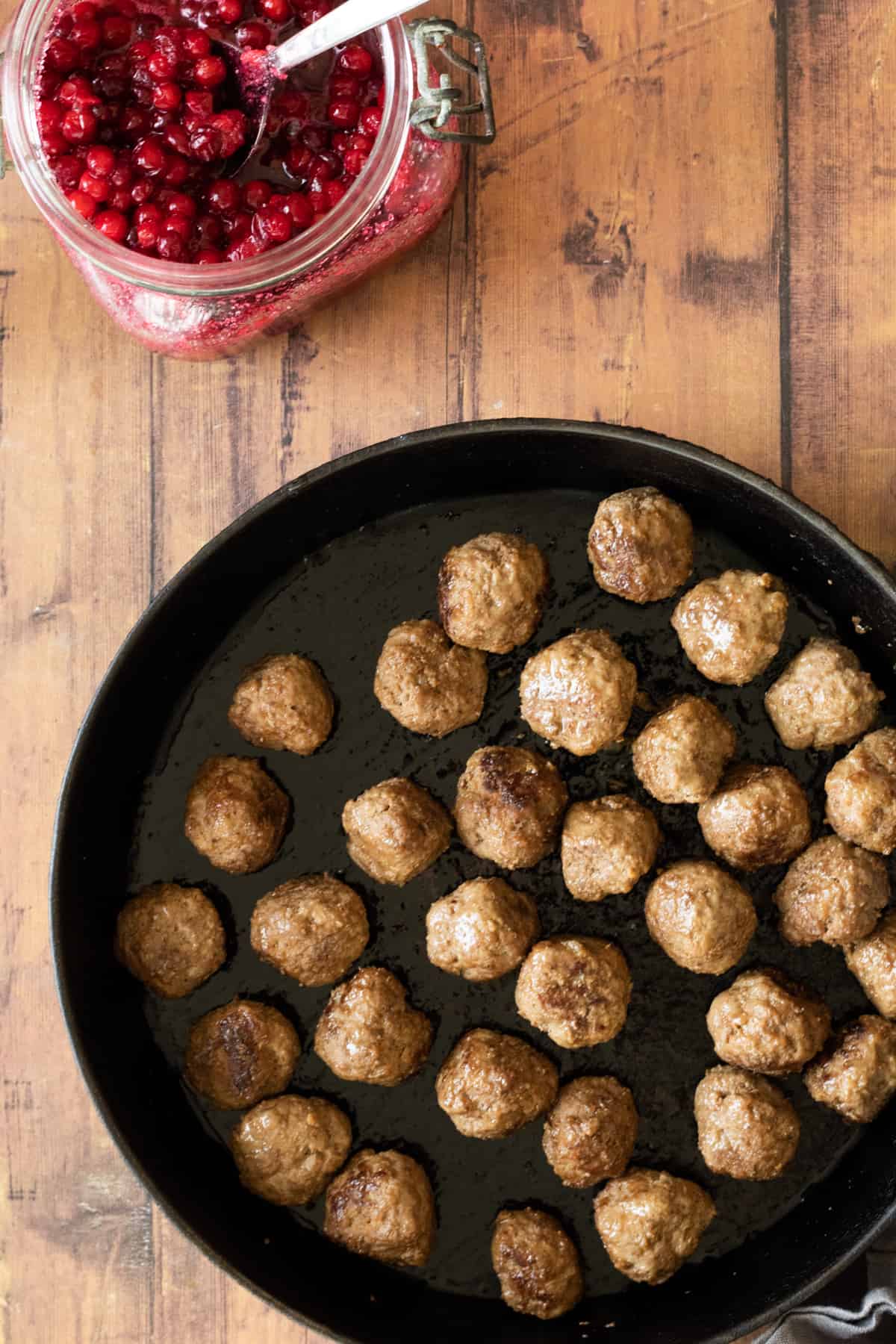 meatballs in a cast iron skillet
