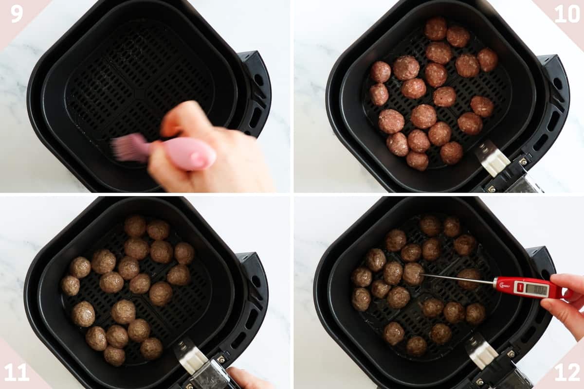 collage showing how to air fry meatballs