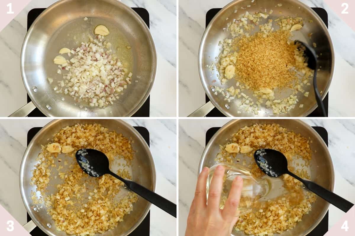 collage showing how to make risotto.