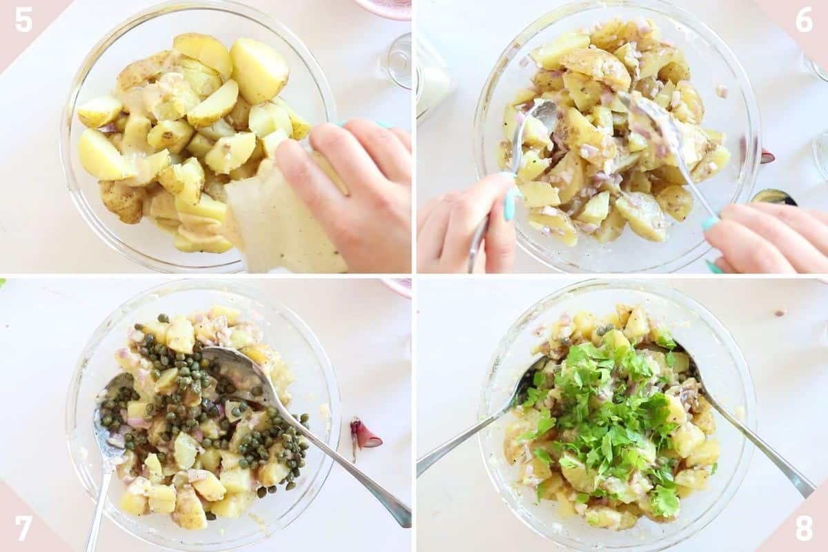 collage showing how to make vegan potato salad