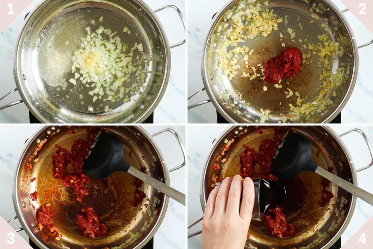 collage showing how to make vegetarian chili sin carne