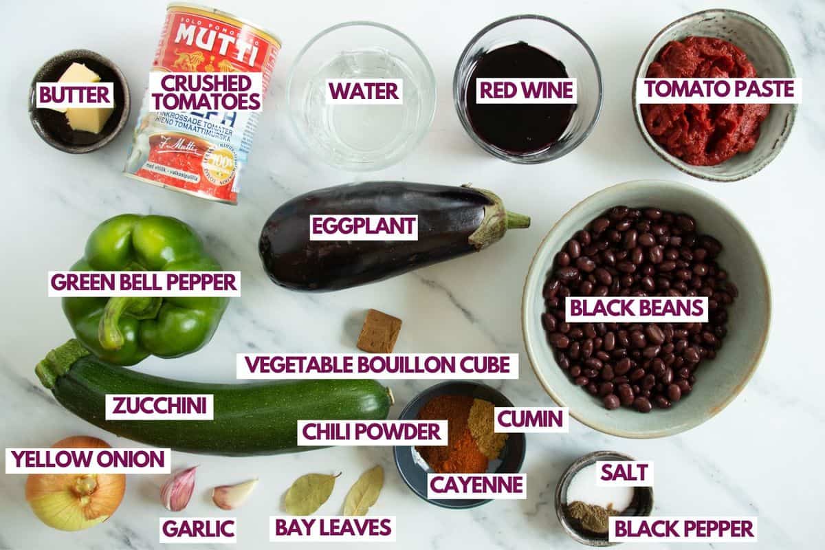 ingredients for vegetarian chili sin carne