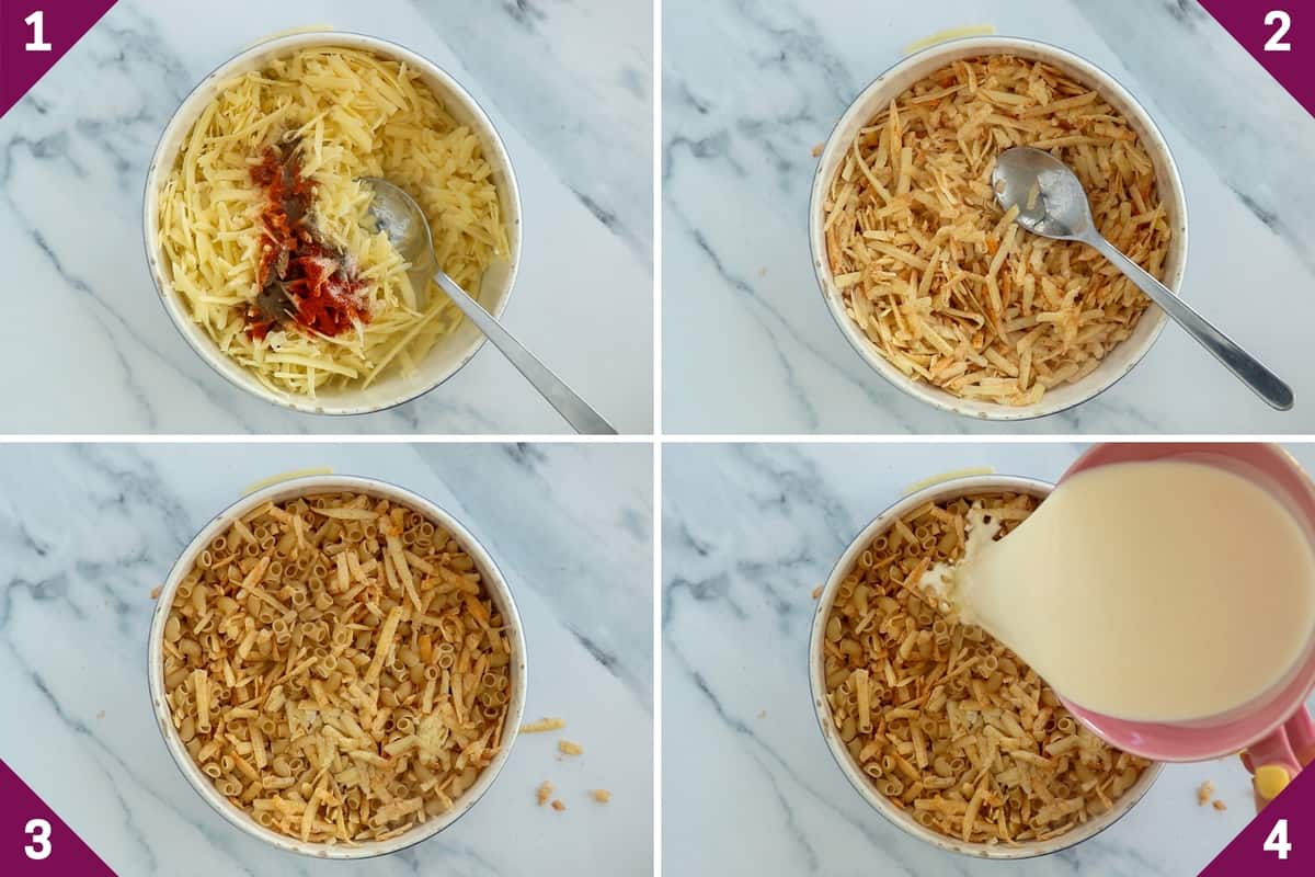 collage showing how to make a simple mac and cheese without flour