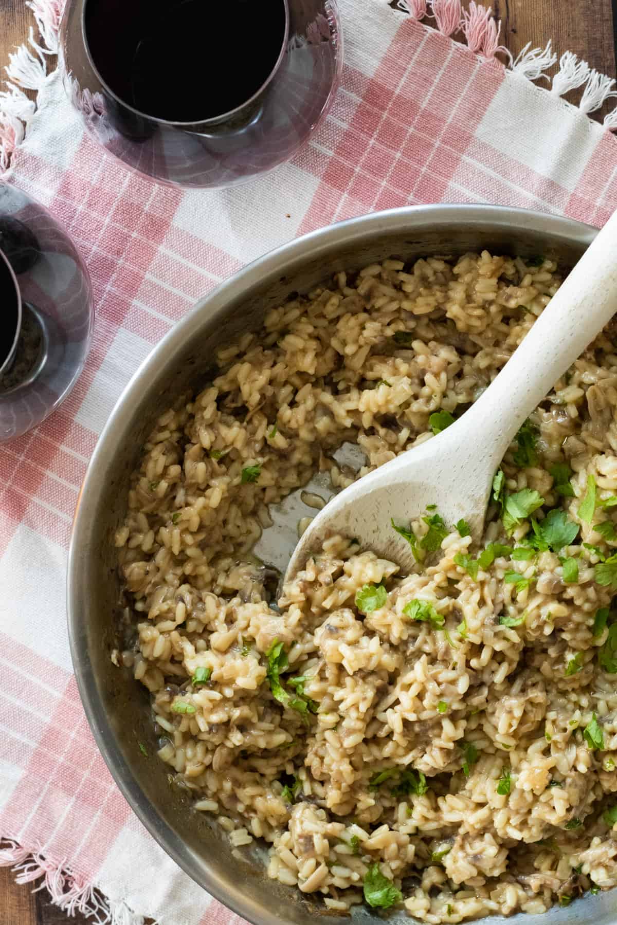 mushroom truffle risotto in a skillet