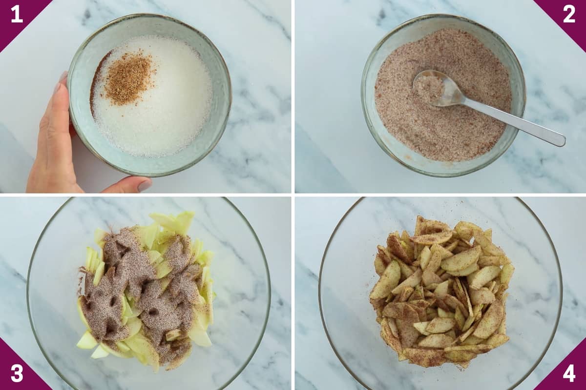 collage showing how to make apple crisp without oats.