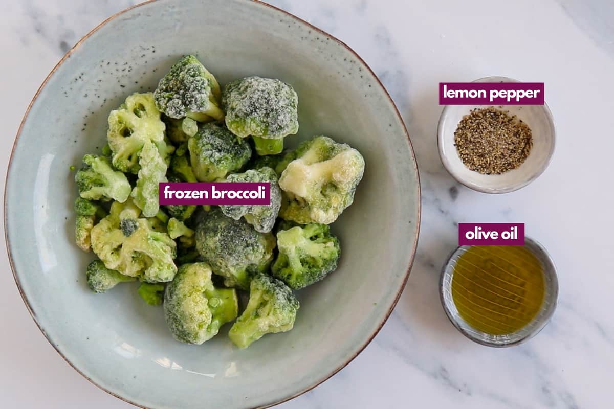 ingredients for air fryer frozen broccoli.