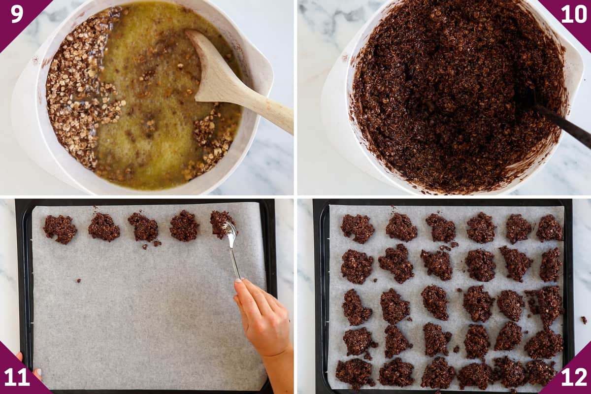 collage showing how to make no bake cookies without peanut butter.