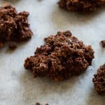 close up of a no bake cookie on parchment paper