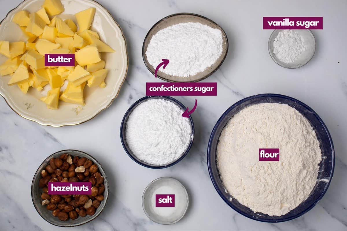 ingredients needed to make butterball cookies.