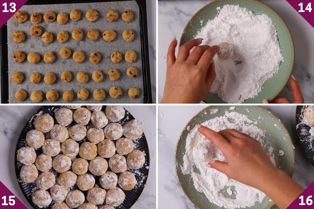 collage showing how to make butterball cookies