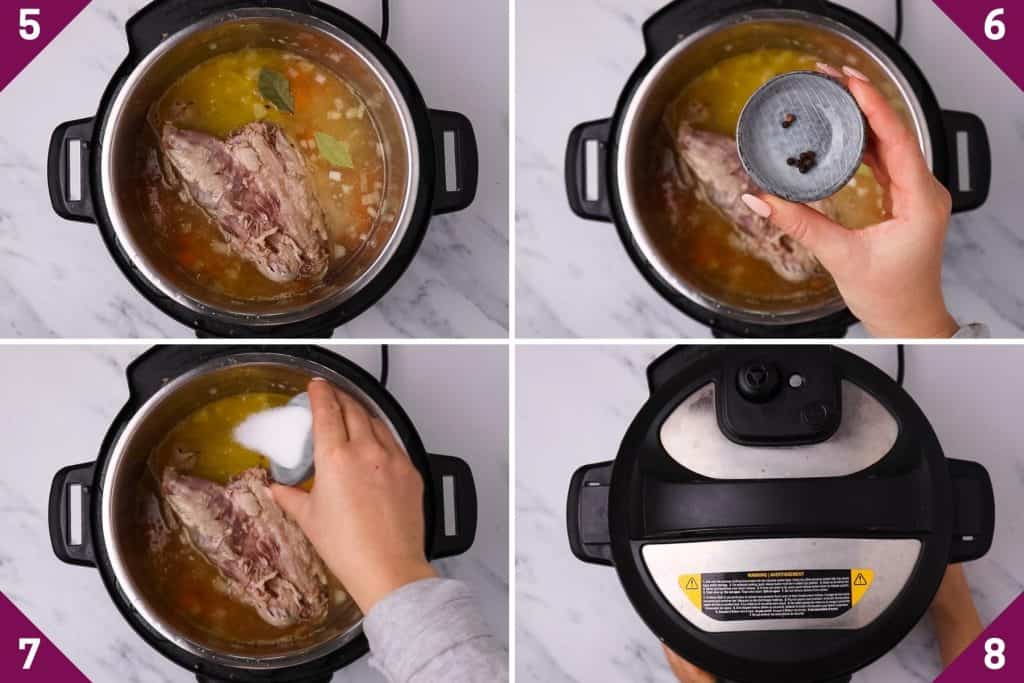 collage showing how to make instant pot turkey soup with leftover turkey.