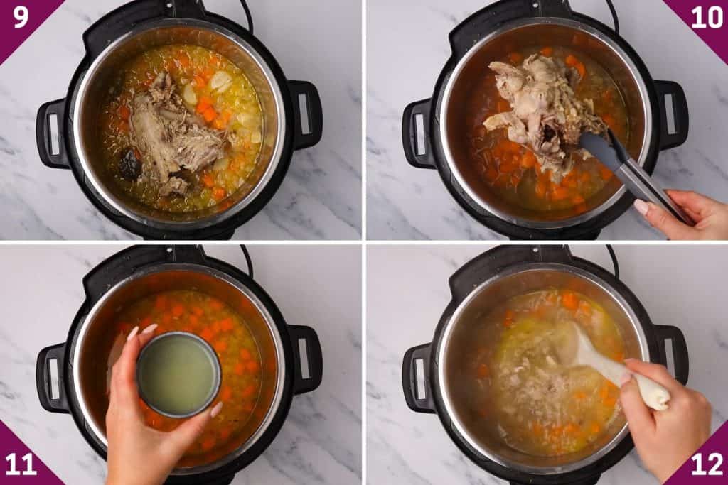 collage showing how to make instant pot turkey soup with leftover turkey