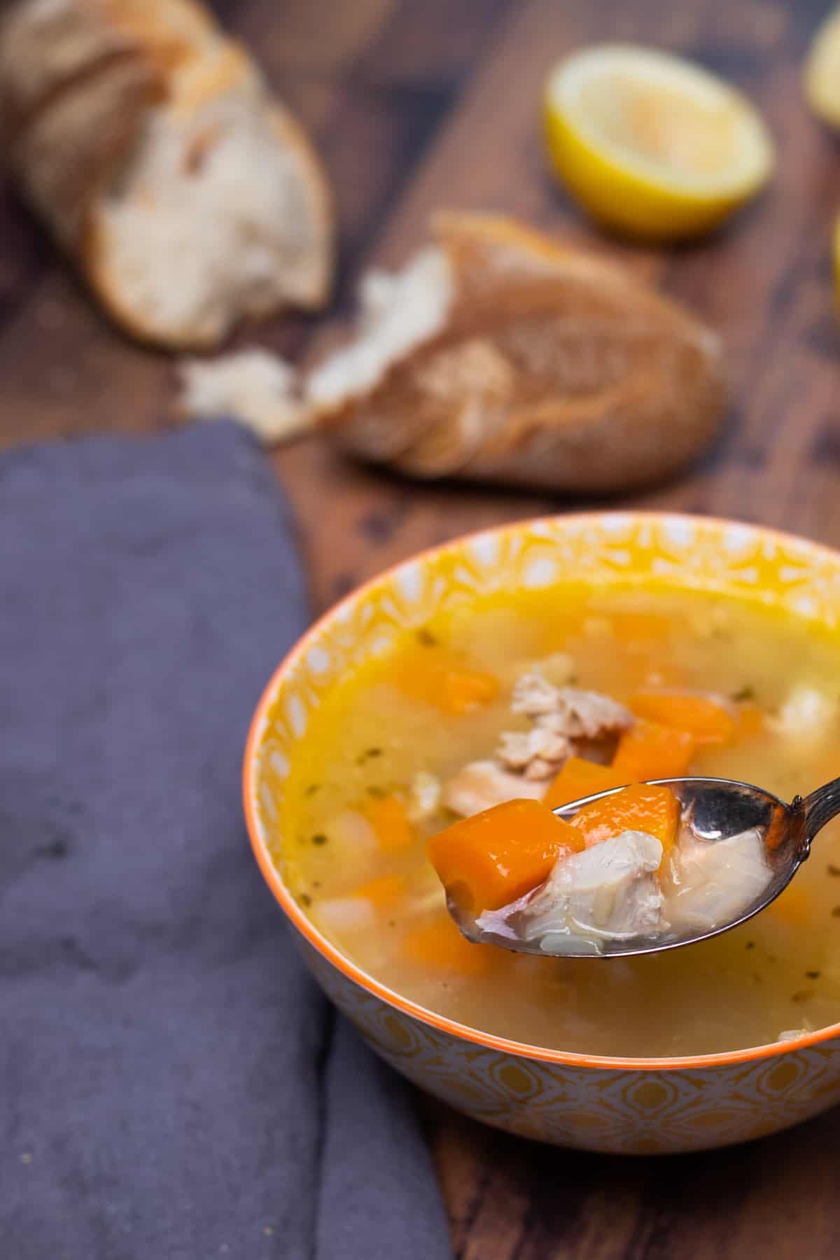 instant pot turkey soup in a bowl.