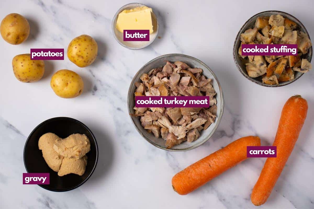 ingredients for leftover turkey hash.