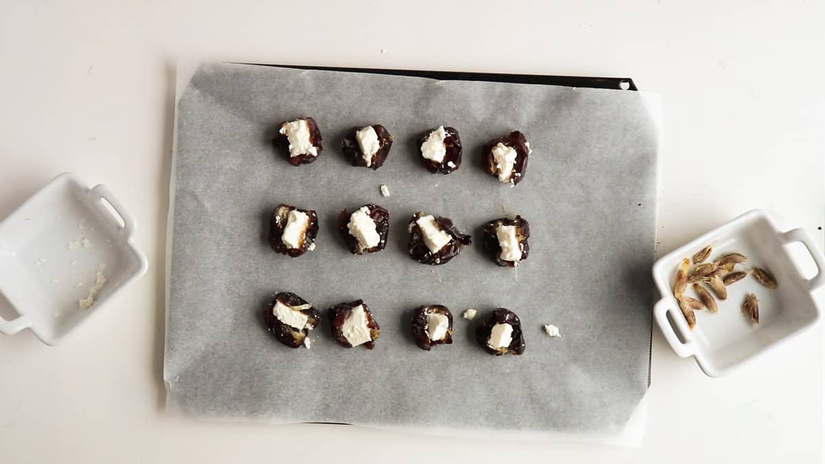 stuffed dates with feta cheese before baking