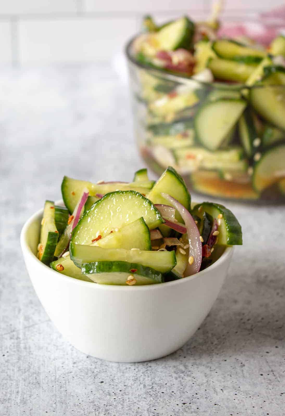 asian cucumber salad in a bowl