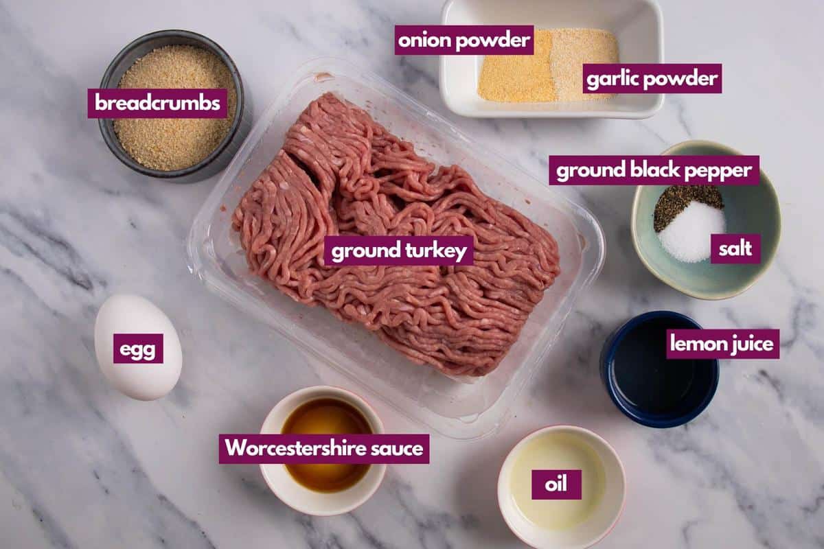 ingredients for air fryer turkey burgers.