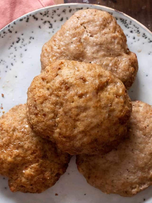 air fryer turkey burgers on a light blue plate