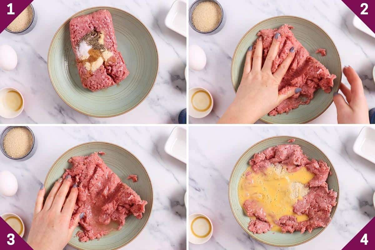 collage showing how to make air fryer turkey burgers.