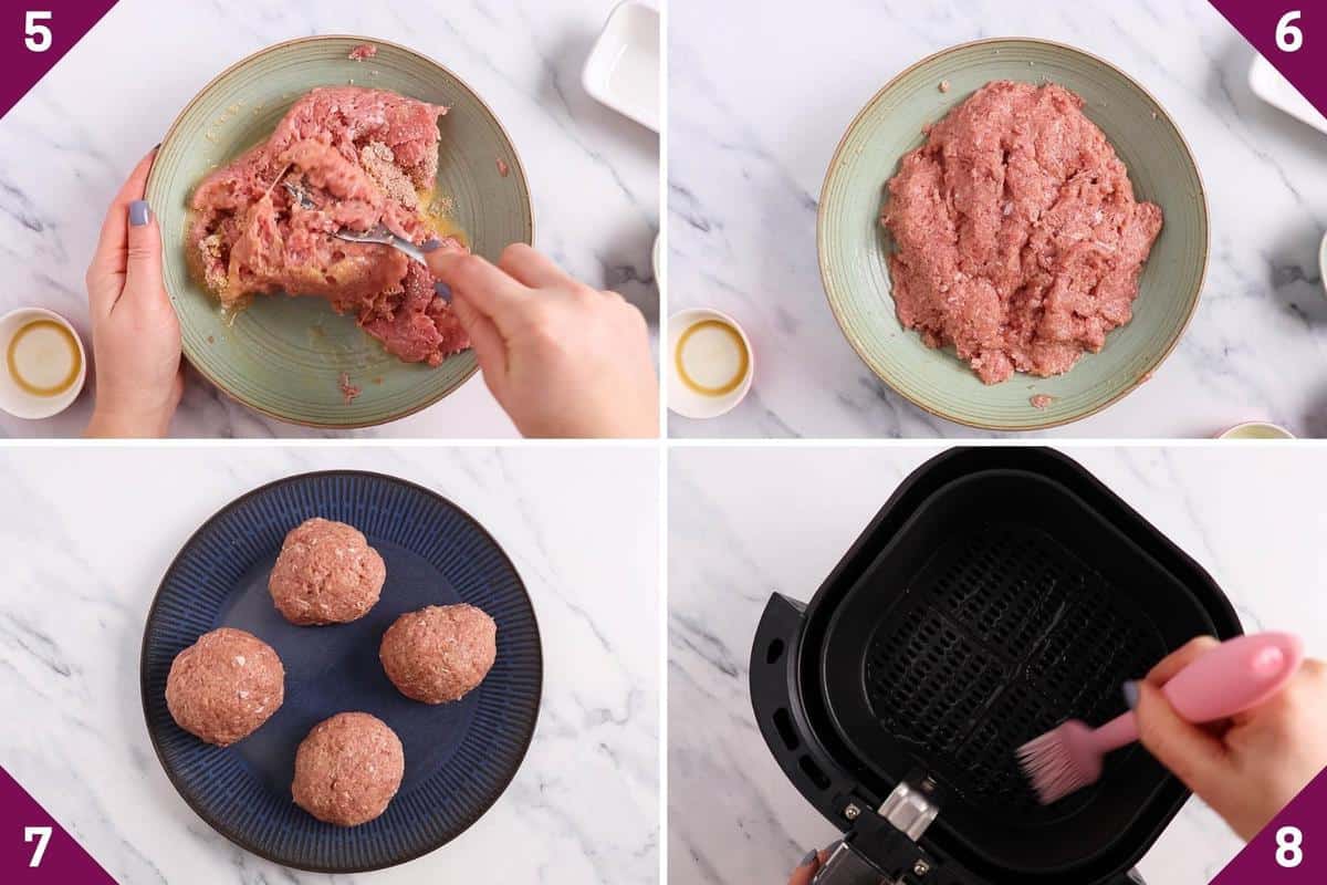 collage showing how to make air fryer turkey burgers.