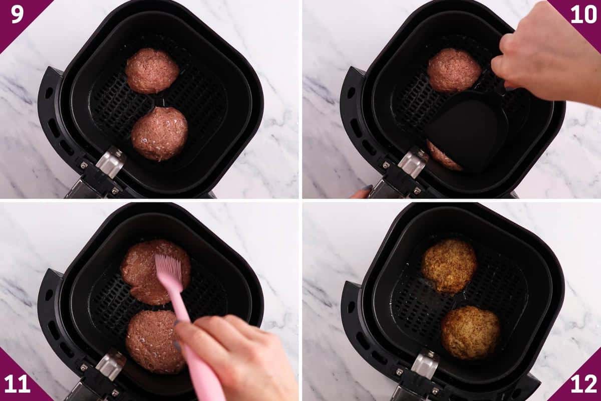 collage showing how to make air fryer turkey burgers.