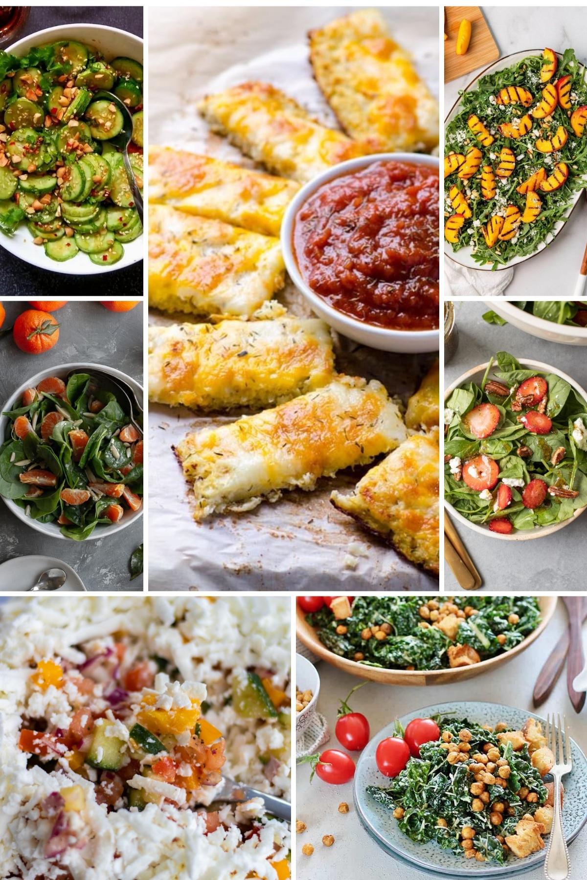 collage of different healthy sides for pizza