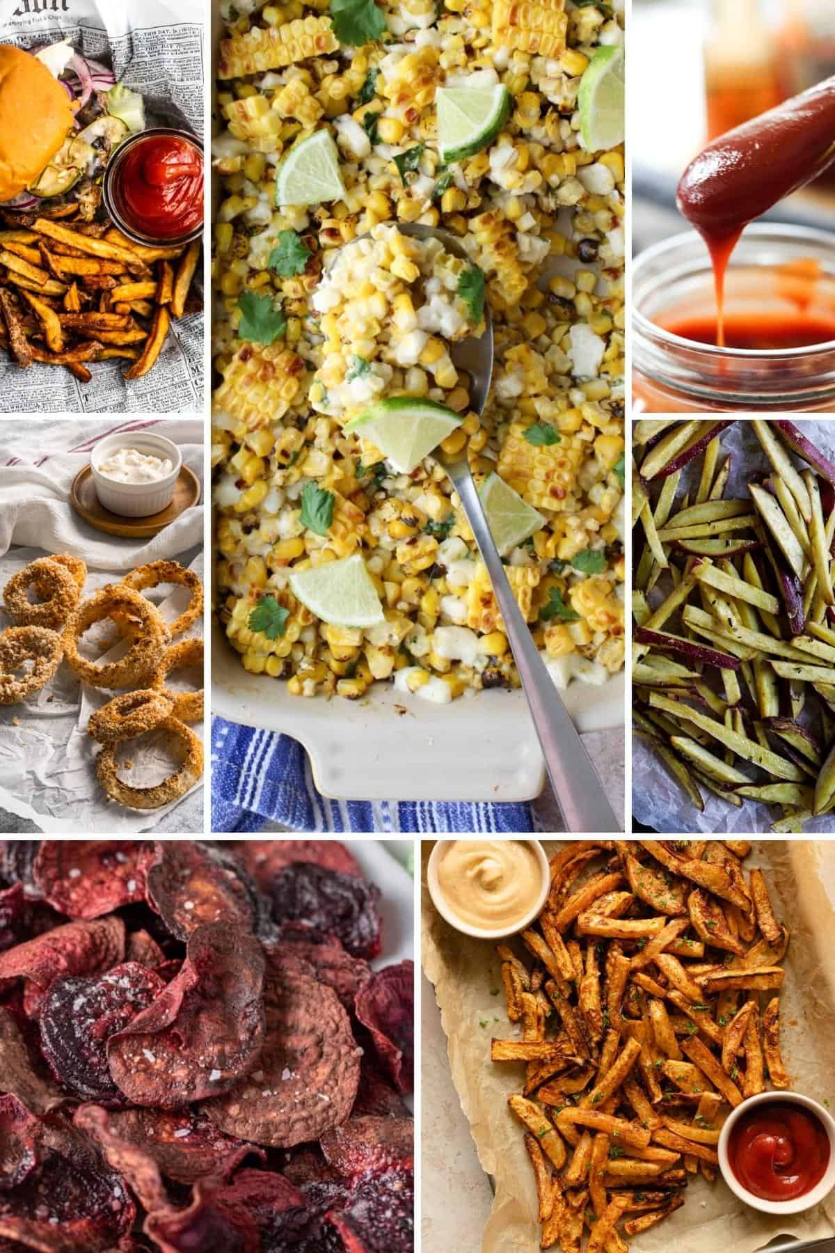 collage of different healthy sides for burgers and hotdogs